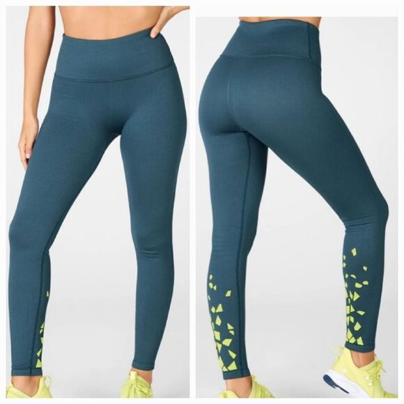 Fabletics High-Waisted Seamless Rib Legging Blue Activewear Athletic Yoga Pants - Picture 2 of 8